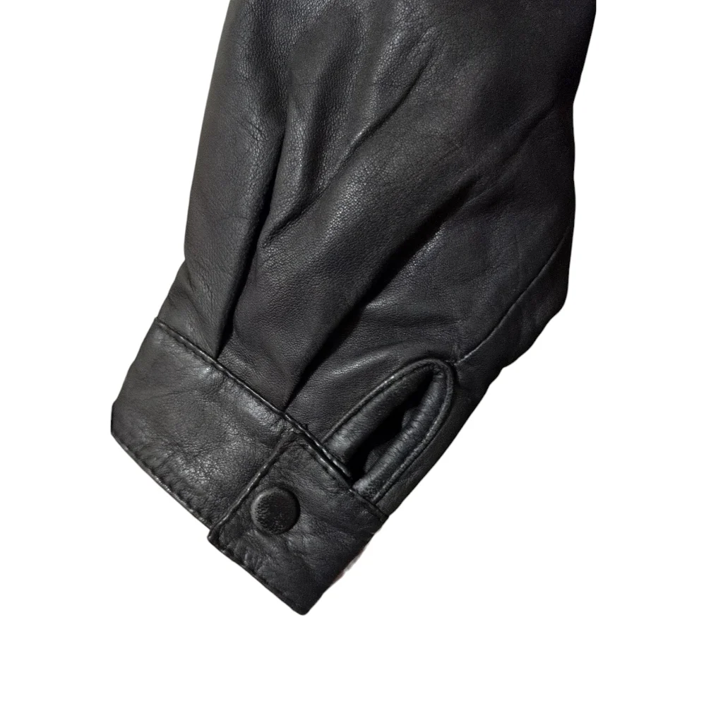 Vintage 80s/90s Men's/ Unisex Black Leather Zip Front Jacket W/ Drawstring
